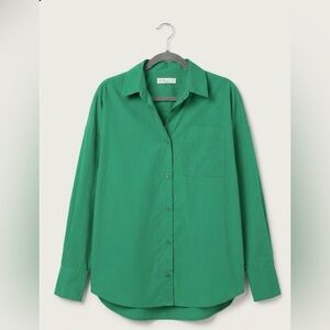 OAK + FORT Oversized Cotton Poplin Button Down Shirt Kelly Green Pocket XS
